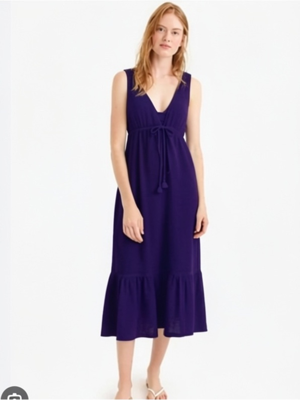 J. Crew Deep V-neck midi dress in crinkle cotton Navy Blue XL